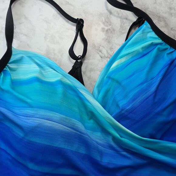 Embrace Your Curves Miracle Brand Sz 1X Black Turquoise Ruching Makenna Swimsuit - Picture 5 of 15